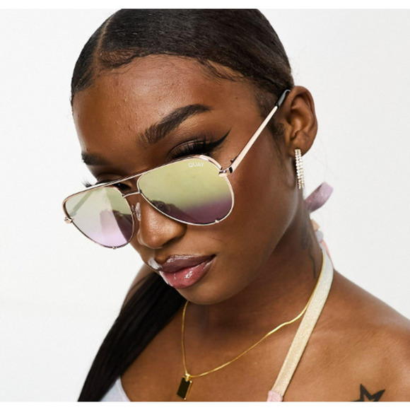 Quay High Key Medium Sunglasses Rose Gold Lavender Fade - Picture 2 of 12